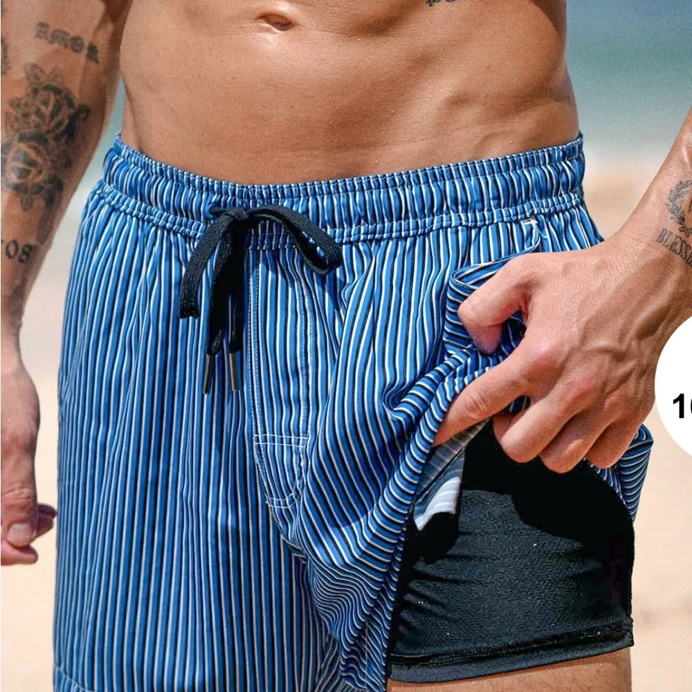 Blue Striped Men's Swim Shorts